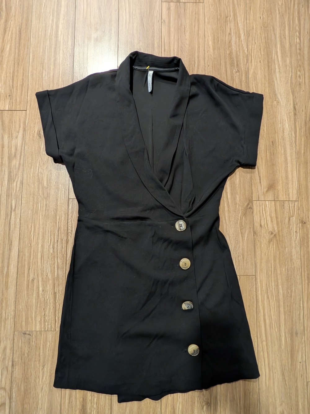 Mango Black Short Sleeve Wrap Dress with Button Detail